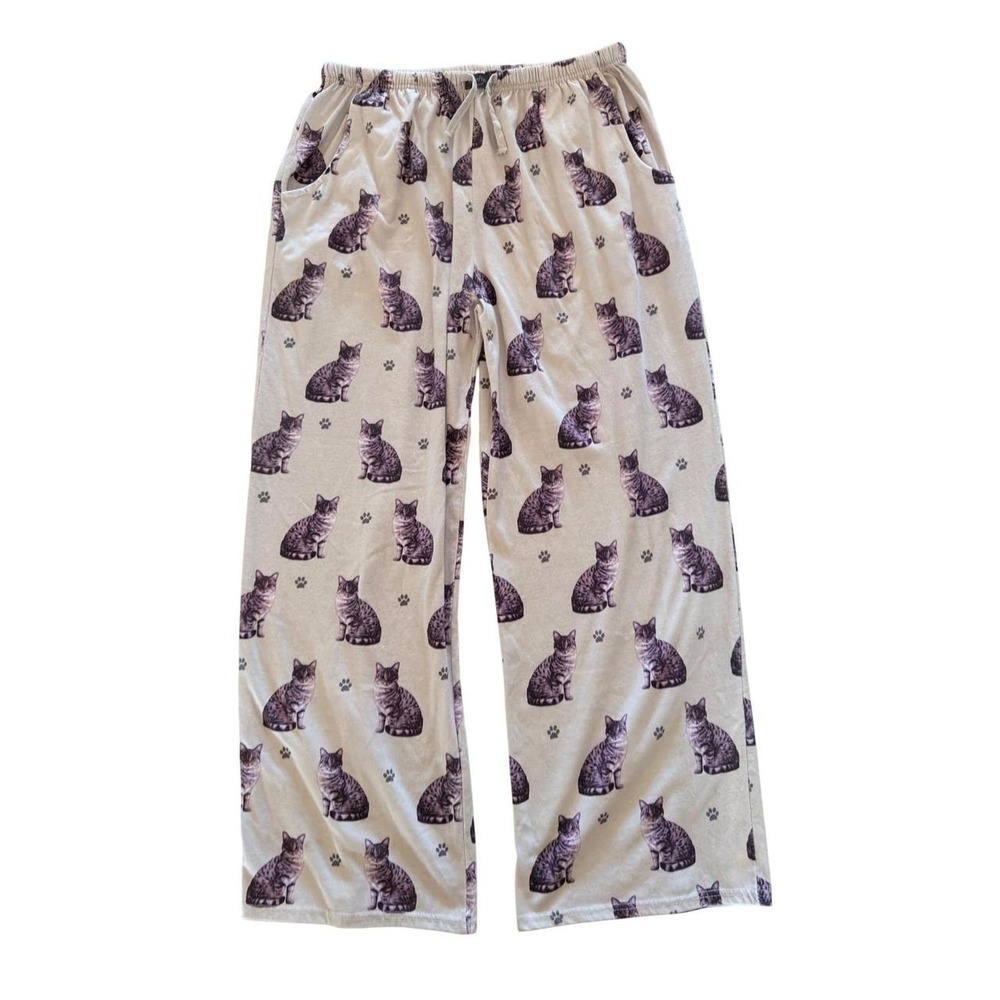 COMFIES | Cat Print Cotton Blend Lounge Pajama Pants Women's Large
